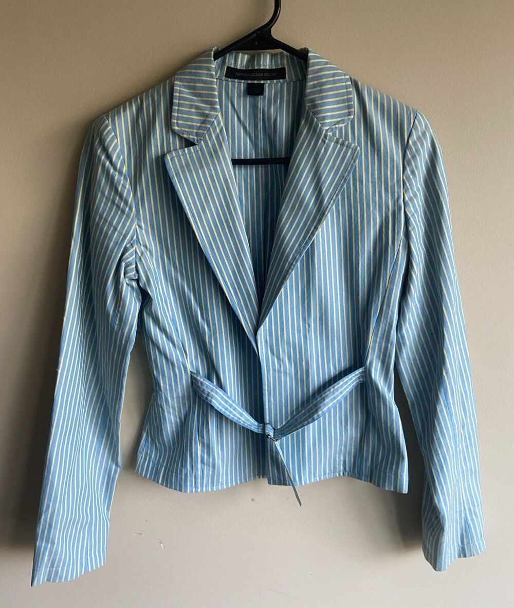 Express Design Studio Jacket Womens size 0 Tailored Fit Blue Yellow Stripe